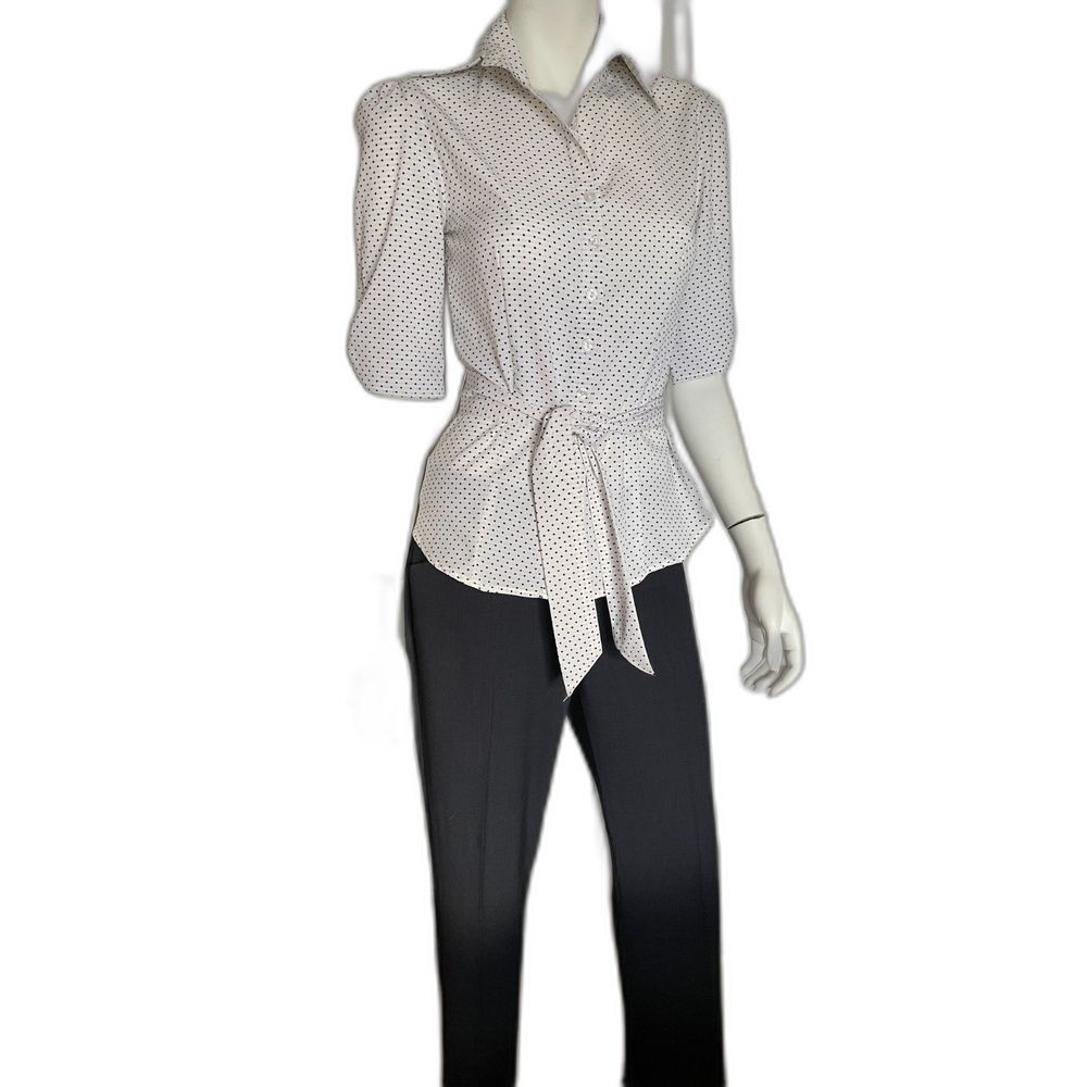 NINETY NWOT White & Black Polka Dot 3/4 Cinched Sleeve, Button Down, Size Small